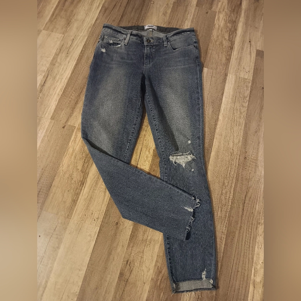 Paige Jeans Women 30 Blue Skyline Ankle Distressed Dark Wash